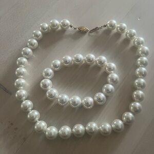 Elegant White Pearl Costume Necklace and Bracelet Set
